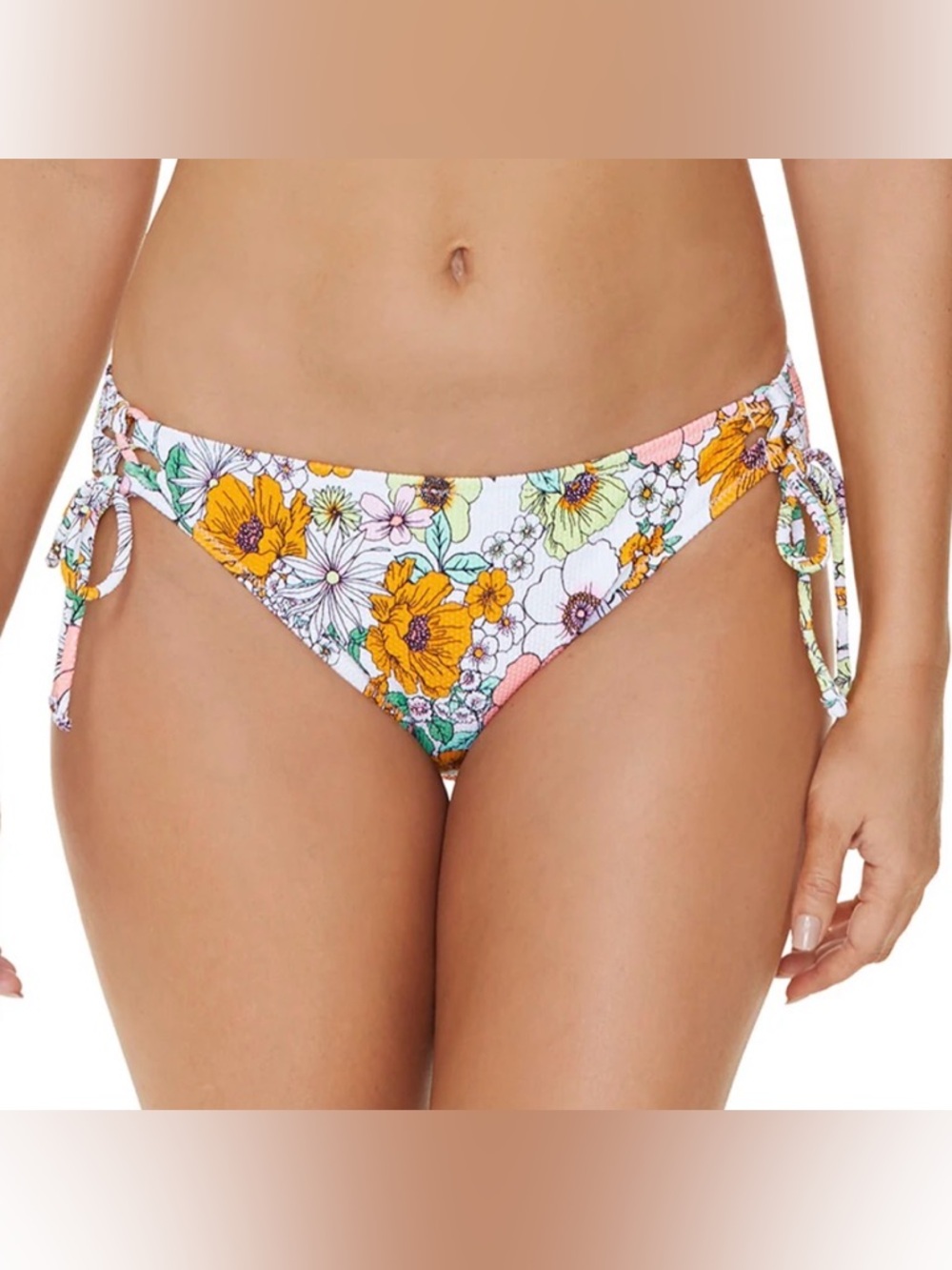 Raisins Floral Tie-Side Bikini Bottom in White, Yellow & Pink